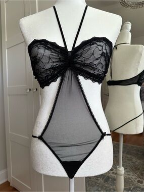 Victoria’s Secret Black Lace Mesh Teddy Bodysuit
